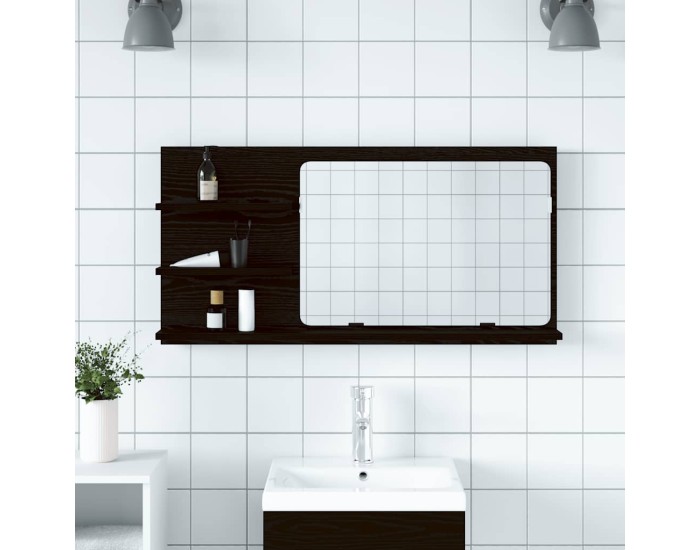 Sonata Dulap cu oglindă pentru baie, stejar negru, 90x11x45 cm, lemn stratificat