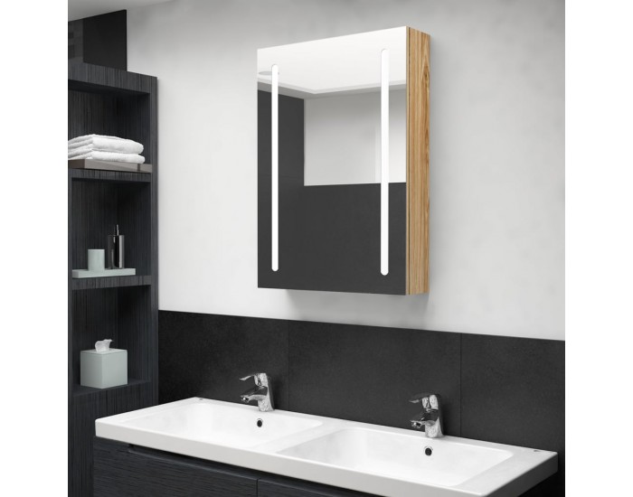 Sonata H LED шкаф с огледало за баня, цвят дъб, 50x13x70 см