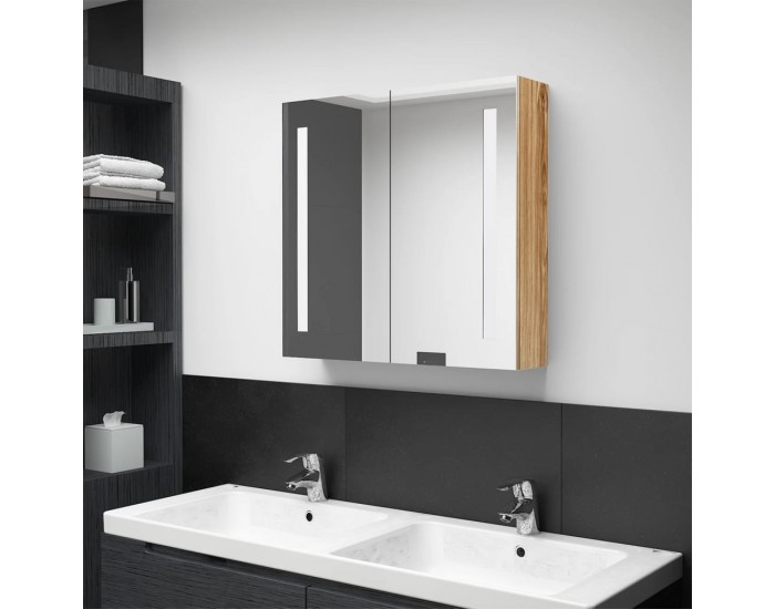 Sonata H LED шкаф с огледало за баня, цвят дъб, 62x14x60 см