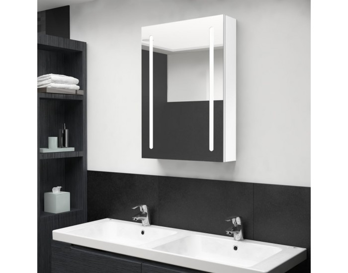 Sonata H LED шкаф с огледало за баня, сияйно бяло, 50x13x70 см