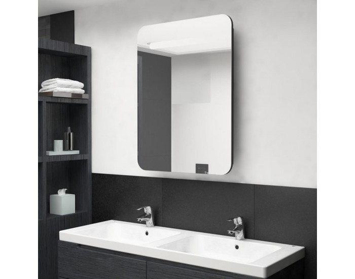 Sonata H LED шкаф с огледало за баня, черно, 60x11x80 см