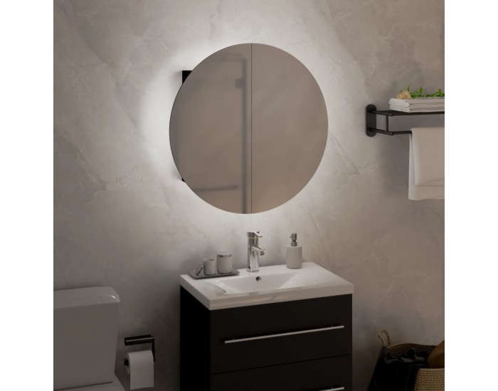 Sonata H Шкаф за баня с кръгло огледало и LED, черен, 40x40x17,5 см