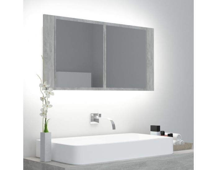 Sonata H LED шкаф с огледало за баня, бетонно сив, 90x12x45 см, акрил