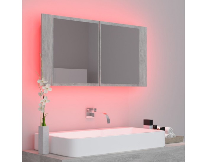 Sonata H LED шкаф с огледало за баня, бетонно сив, 90x12x45 см, акрил