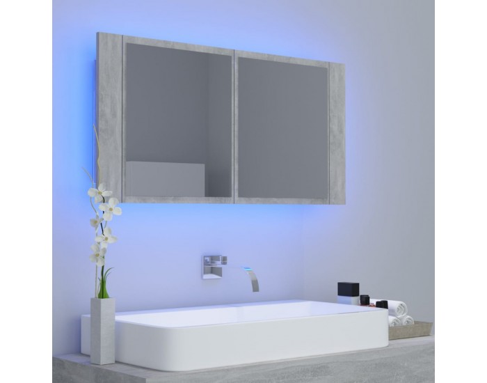 Sonata H LED шкаф с огледало за баня, бетонно сив, 90x12x45 см, акрил