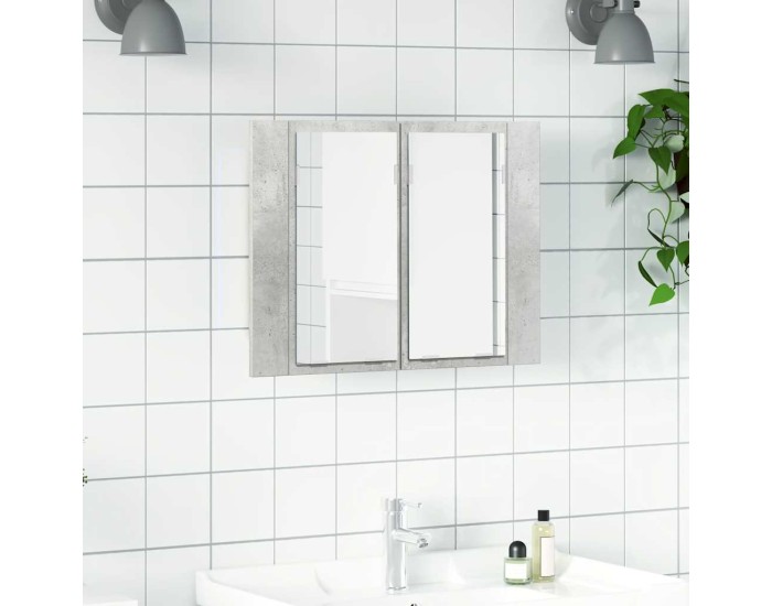 Sonata Dulap de baie cu oglindă și LED, gri beton, 60x12x45 cm