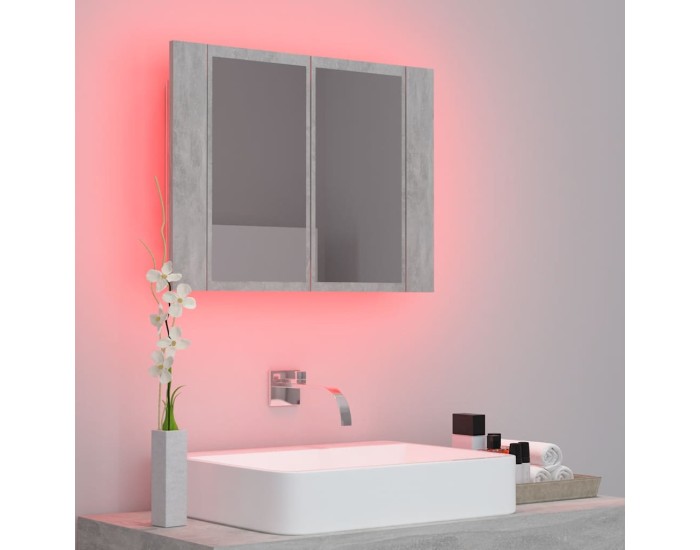 Sonata Dulap de baie cu oglindă și LED, gri beton, 60x12x45 cm