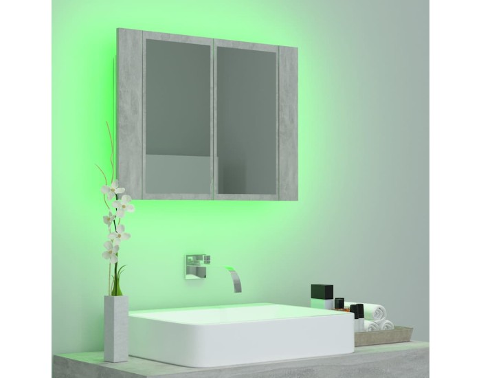 Sonata Dulap de baie cu oglindă și LED, gri beton, 60x12x45 cm