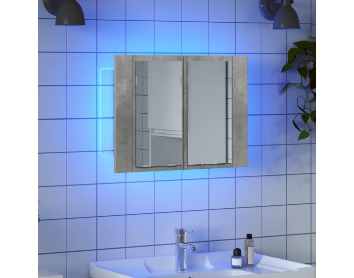 Sonata Dulap de baie cu oglindă și LED, gri beton, 60x12x45 cm