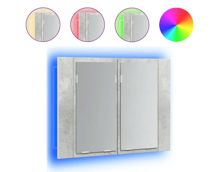 Sonata Dulap de baie cu oglindă și LED, gri beton, 60x12x45 cm