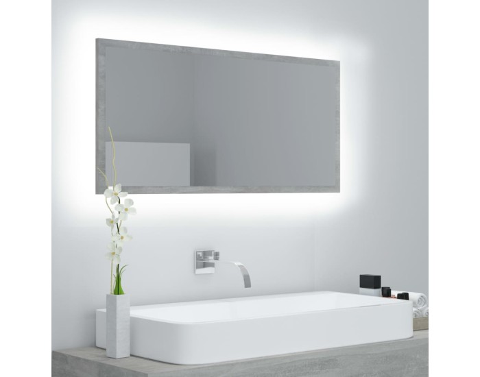 Sonata Oglindă de baie cu LED, gri beton, 90x8,5x37 cm, acril