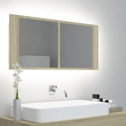 Sonata H Шкаф с LED огледало за баня, дъб сонома, 100x12x45 см, акрил - Dulapuri de baie