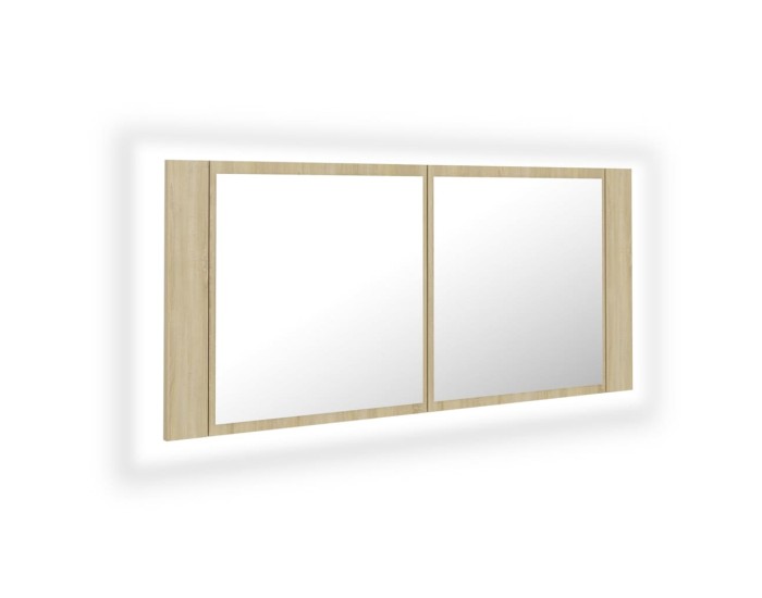 Sonata Dulap de baie cu oglindă și LED, stejar Sonoma, 100x12x45 acril