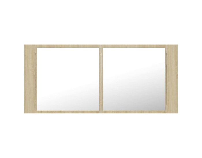 Sonata Dulap de baie cu oglindă și LED, stejar Sonoma, 100x12x45 acril