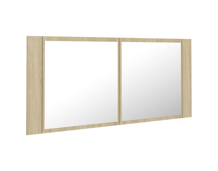 Sonata Dulap de baie cu oglindă și LED, stejar Sonoma, 100x12x45 acril