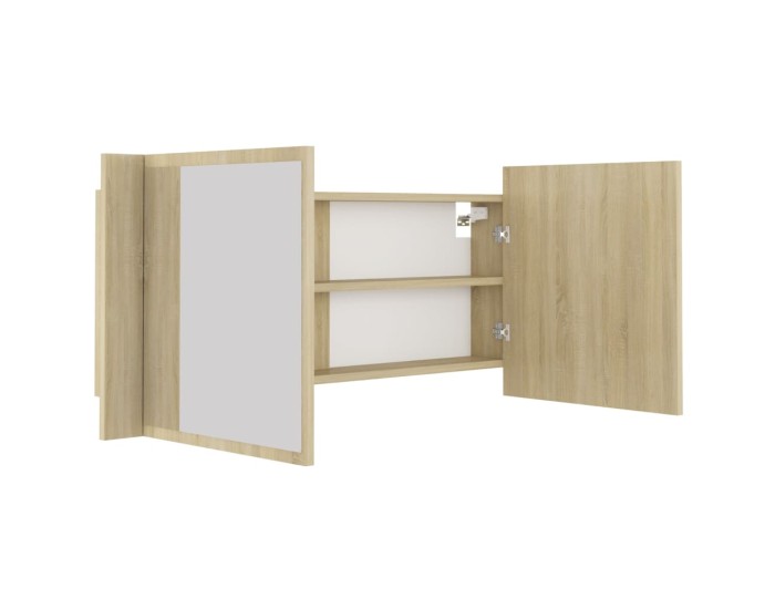 Sonata Dulap de baie cu oglindă și LED, stejar Sonoma, 100x12x45 acril