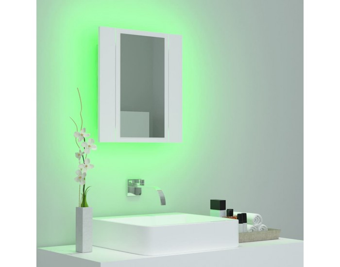 Sonata H Шкаф с LED огледало за баня, бял, 40x12x45 см, акрил