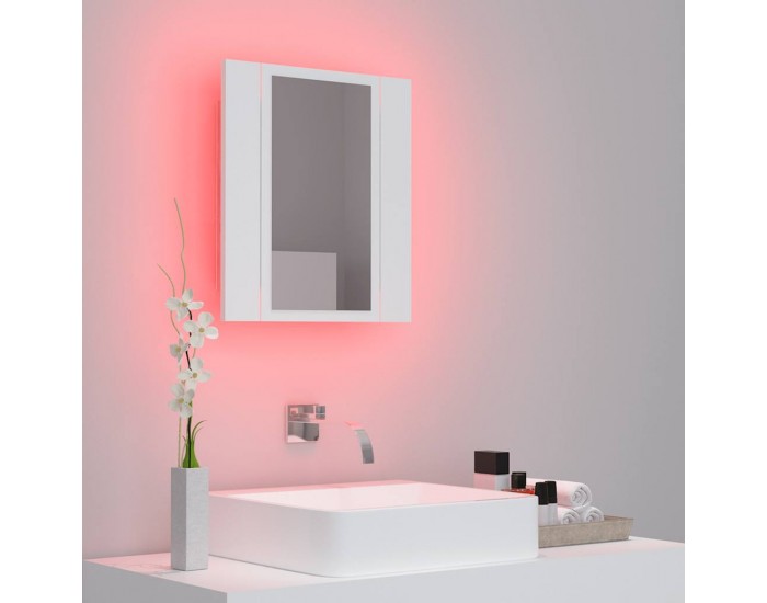 Sonata H Шкаф с LED огледало за баня, бял, 40x12x45 см, акрил