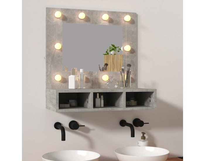 Sonata Dulap cu oglindă și LED, gri beton, 60x31,5x62 cm