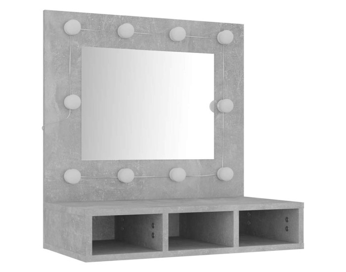 Sonata Dulap cu oglindă și LED, gri beton, 60x31,5x62 cm