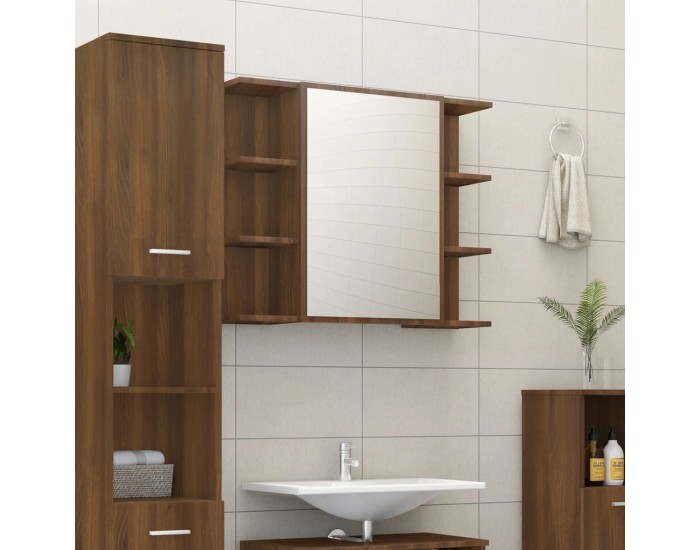 Sonata H Огледален шкаф за баня кафяв дъб 80x20,5x64 см инженерно дърво