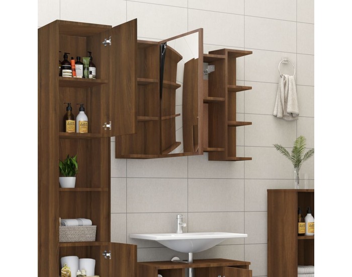 Sonata H Огледален шкаф за баня кафяв дъб 80x20,5x64 см инженерно дърво