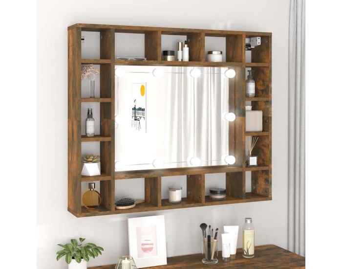 Sonata Dulap cu oglindă și LED, stejar fumuriu, 91x15x76,5 cm