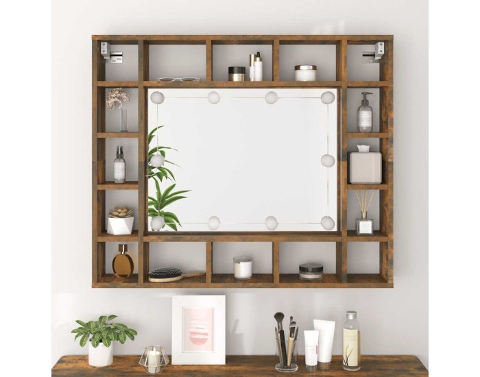 Sonata Dulap cu oglindă și LED, stejar fumuriu, 91x15x76,5 cm