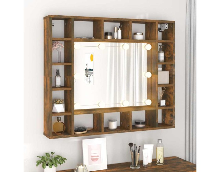Sonata Dulap cu oglindă și LED, stejar fumuriu, 91x15x76,5 cm