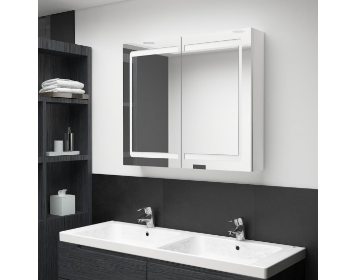 Sonata H LED шкаф с огледало за баня, сияйно бяло, 80x12x68 см