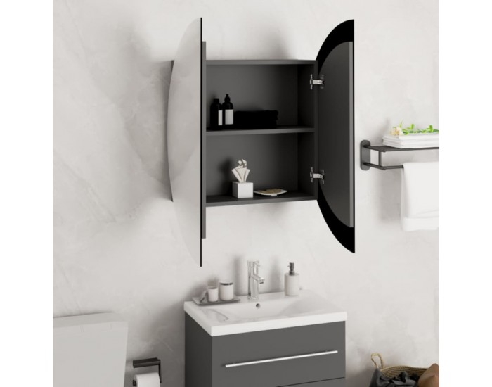 Sonata H Шкаф за баня с кръгло огледало и LED, сив, 54x54x17,5 см