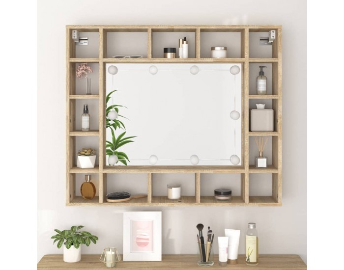 Sonata H Огледален шкаф с LED, сонома дъб, 91x15x76,5 см