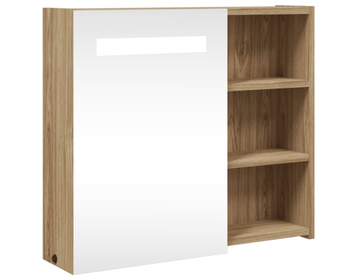 Sonata Dulap cu oglindă de baie cu LED, stejar deschis, 60x13x52 cm
