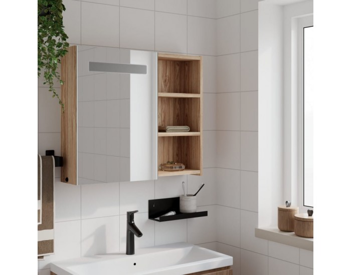 Sonata H Огледален шкаф за баня с LED светлина, дъб, 60x13x52 см
