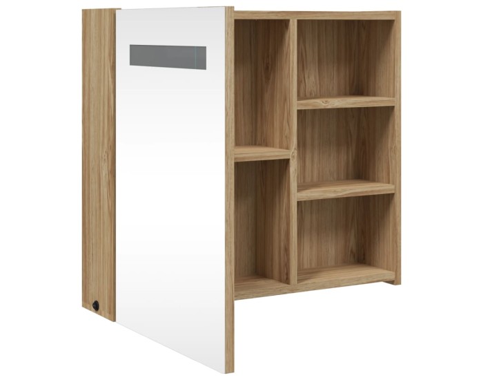 Sonata Dulap cu oglindă de baie cu LED, stejar deschis, 60x13x52 cm