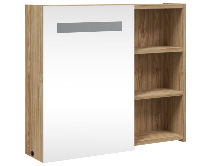 Sonata Dulap cu oglindă de baie cu LED, stejar deschis, 60x13x52 cm