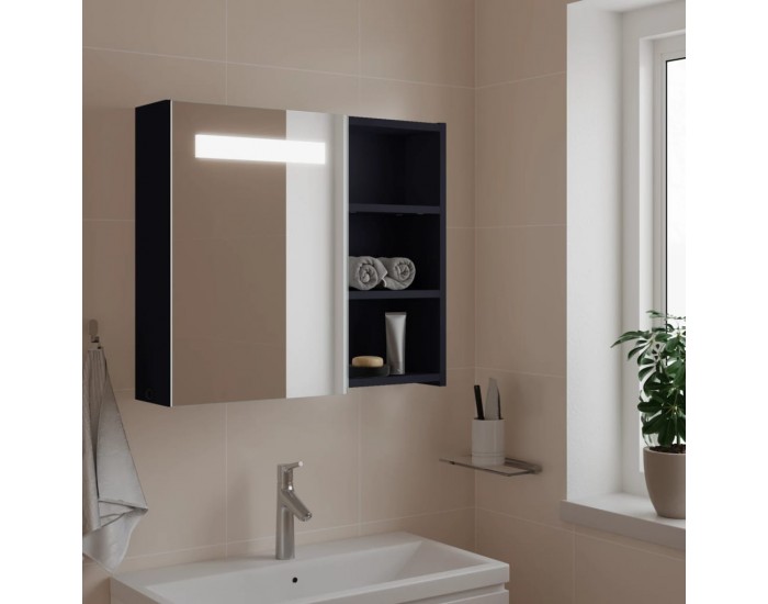 Sonata H Огледален шкаф за баня с LED светлина сив 60x13x52 см