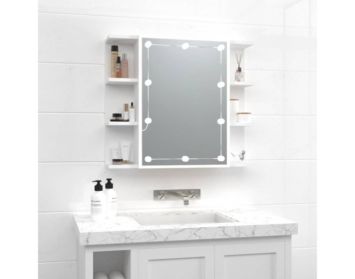 Sonata H Огледален шкаф с LED, бял, 70x16,5x60 см