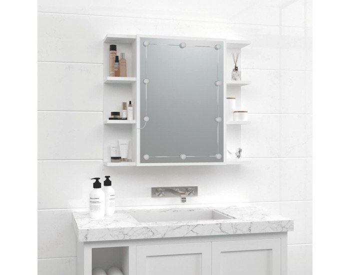 Sonata H Огледален шкаф с LED, бял, 70x16,5x60 см