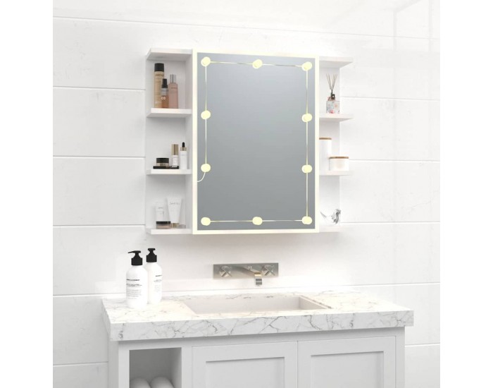 Sonata H Огледален шкаф с LED, бял, 70x16,5x60 см