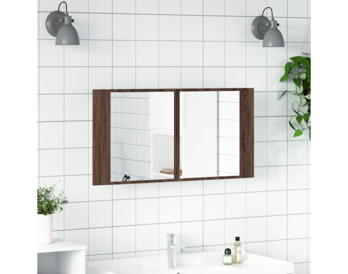 Sonata Dulap de baie cu oglindă și LED stejar maro, 90x12x45 cm, acril