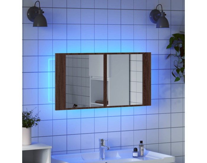 Sonata Dulap de baie cu oglindă și LED stejar maro, 90x12x45 cm, acril