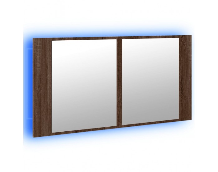 Sonata H Шкаф с LED огледало за баня, кафяв дъб, 90x12x45 см, акрил