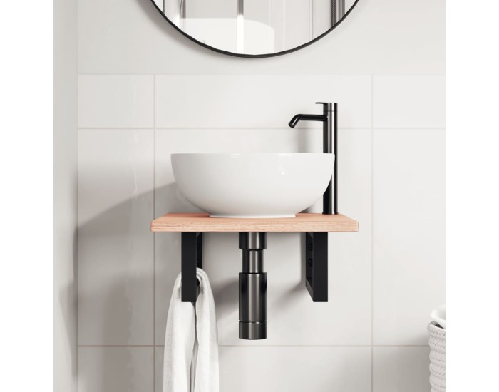 Sonata Raft pentru lavoar montat pe perete, oțel și lemn masiv stejar