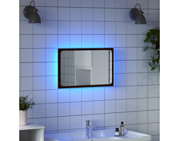 Sonata Oglindă de baie LED, stejar maro, 60x8,5x38 cm lemn prelucrat