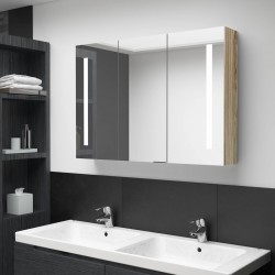 Sonata H LED шкаф с огледало за баня, 89x14x62 см, цвят дъб - Baie