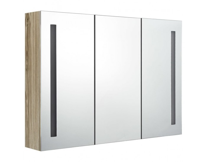 Sonata H LED шкаф с огледало за баня, 89x14x62 см, цвят дъб