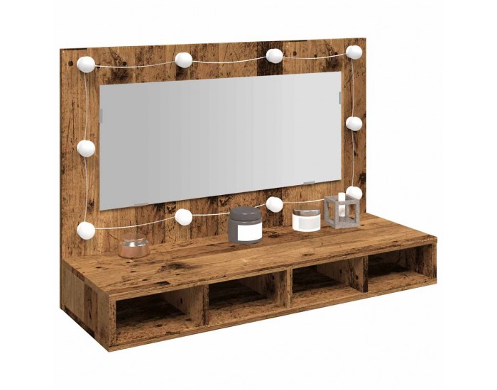 Sonata H Огледален шкаф с LED Старо дърво 90x31,5x62 cm