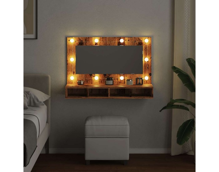 Sonata H Огледален шкаф с LED Старо дърво 90x31,5x62 cm