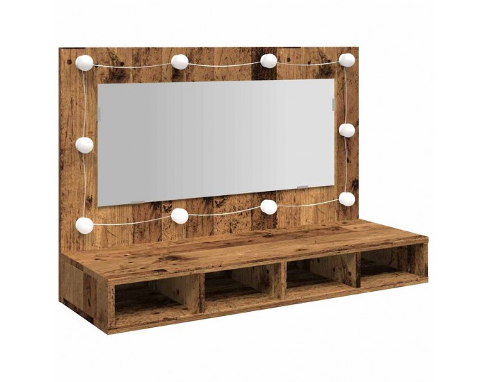 Sonata H Огледален шкаф с LED Старо дърво 90x31,5x62 cm